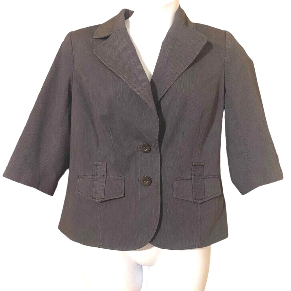 LANE BRYANT black pinstripe 3/4 sleeve two-button blazer - women's 16 EUC